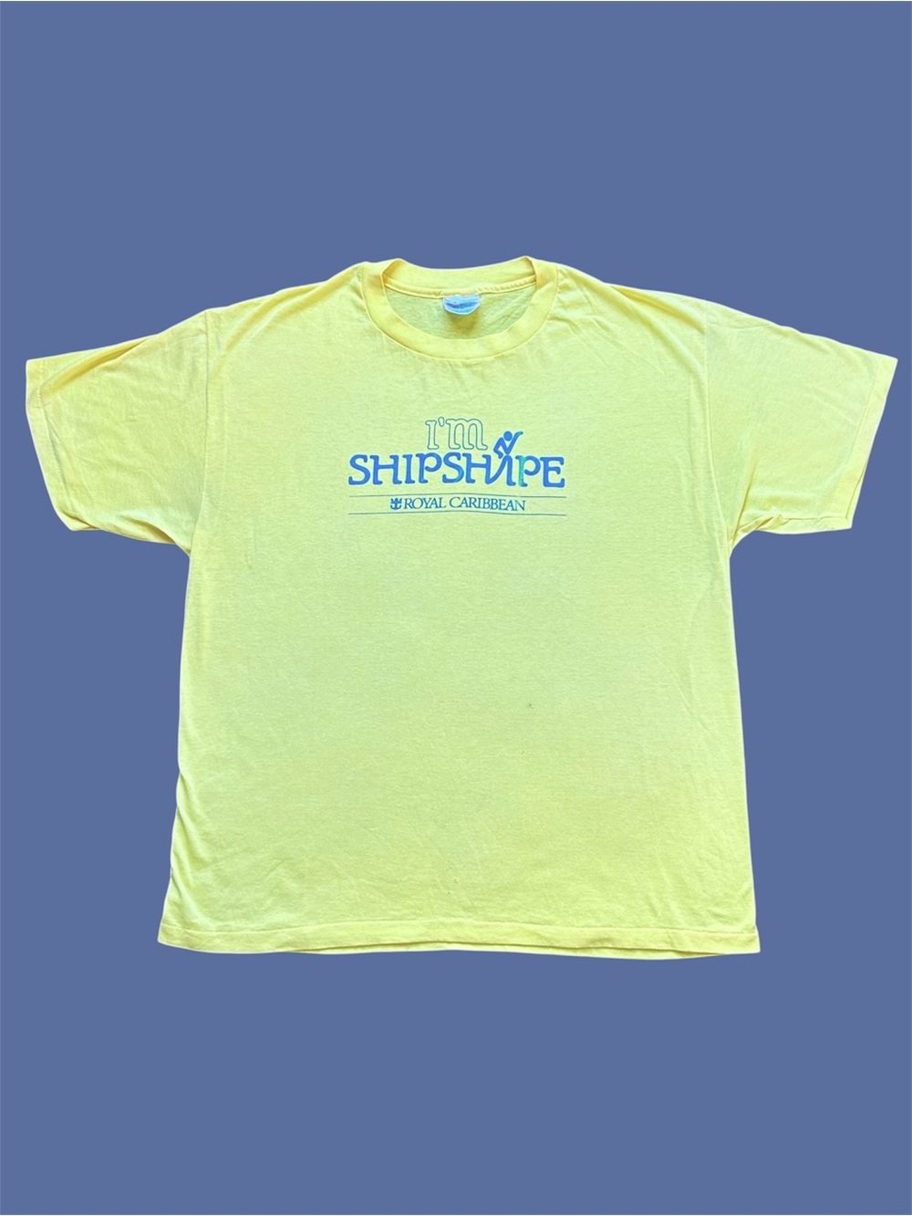 Vintage 90s Hanes Royal Caribbean I’m Shipshape Graphic Tee Distressed Yellow XL
